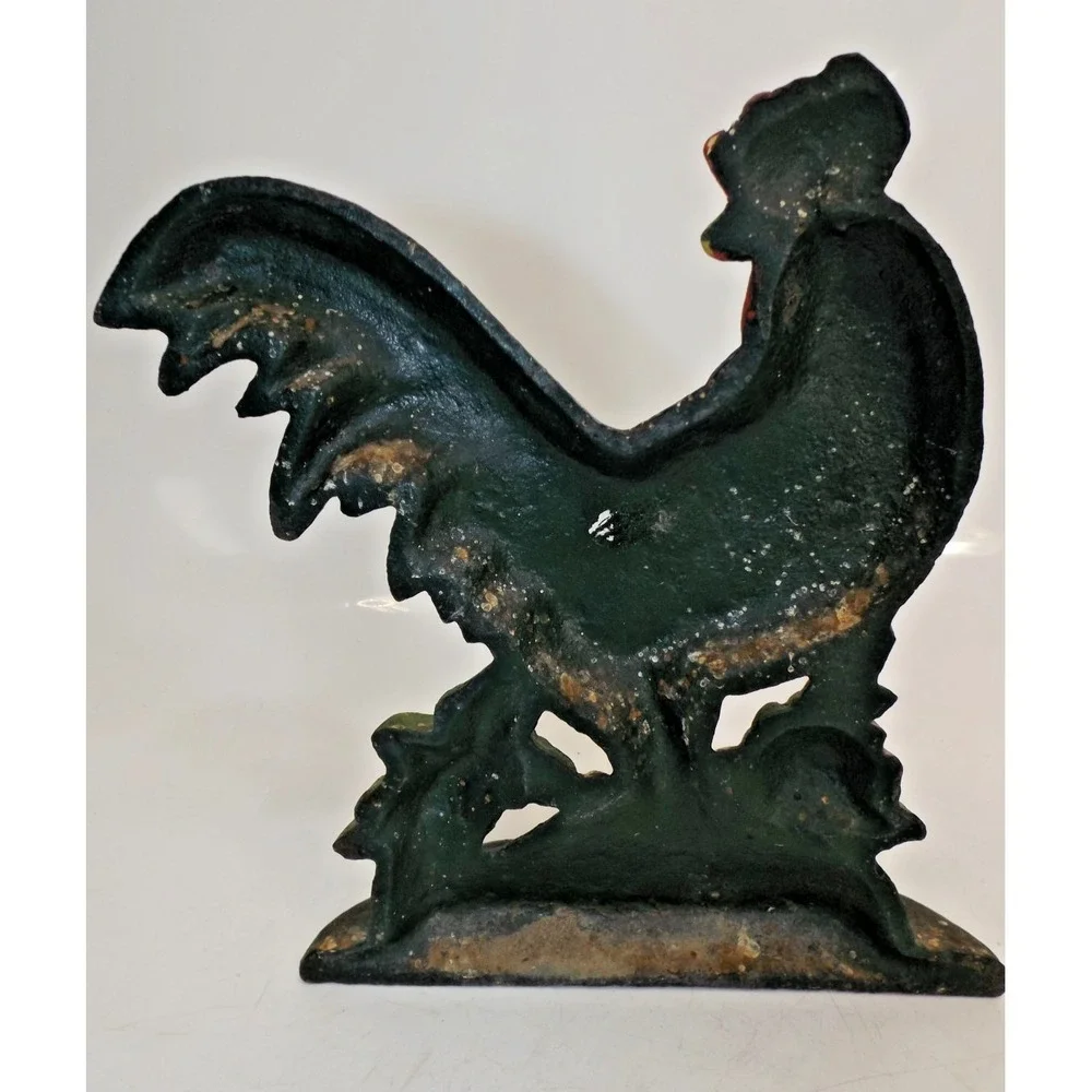 Cast Iron 7.5'' Rooster Doorstop Bookend Painted Farmhouse Chicken